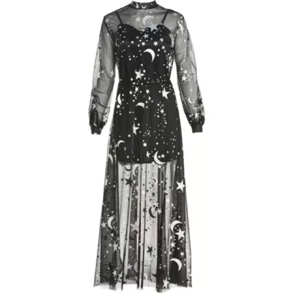 Iridescent Mystic Lunar Mesh Dress with Slip